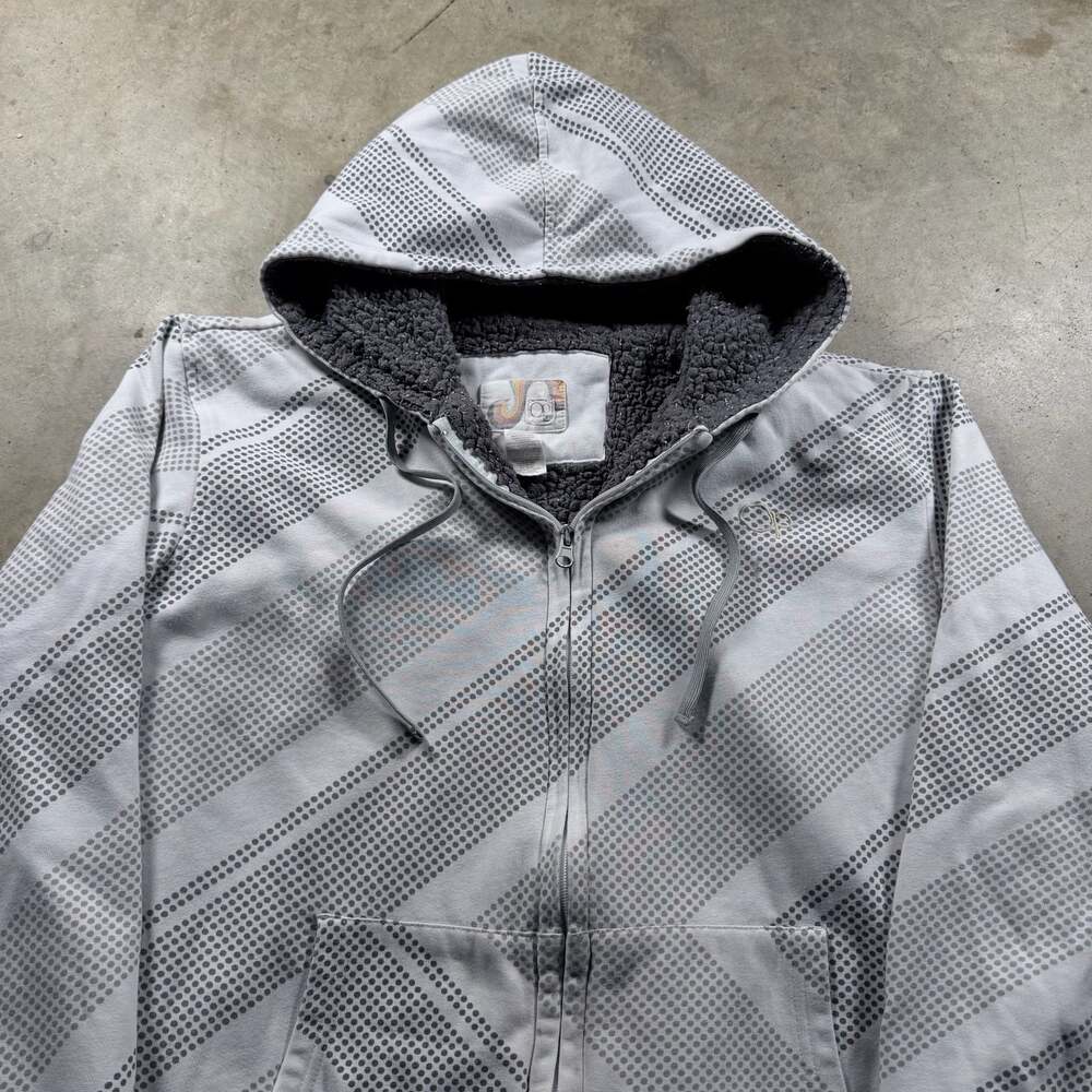 y2k Ocean Pacific Op Sherpa Lined Full Zip Hoodie Gray White Polka Dot Size XL